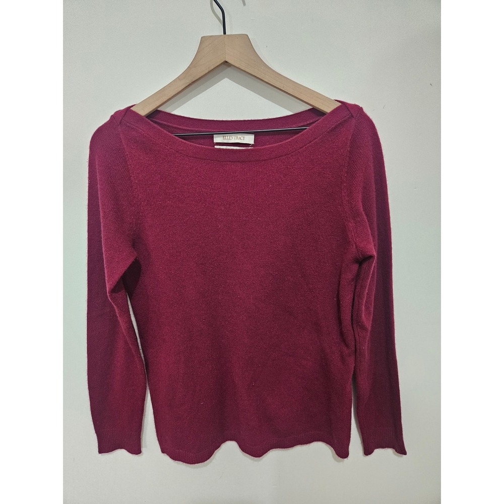 Ellen Tracy Burgundy 100% Cashmere Boat Neck Long Sleeve Sweater Womens Medium